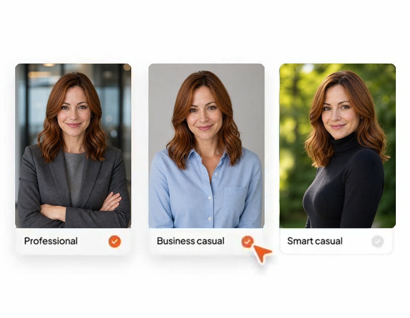 Select your attire and backgrounds